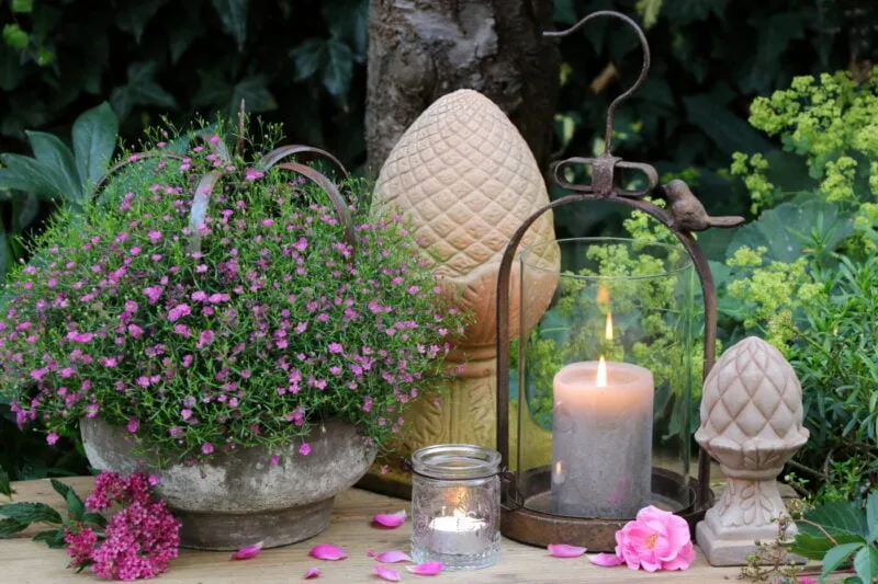 Auch im Garten finden die Kerzen von Fischer Kerzen AG Ihren Platz und zaubern ein gemütliches Ambiente.