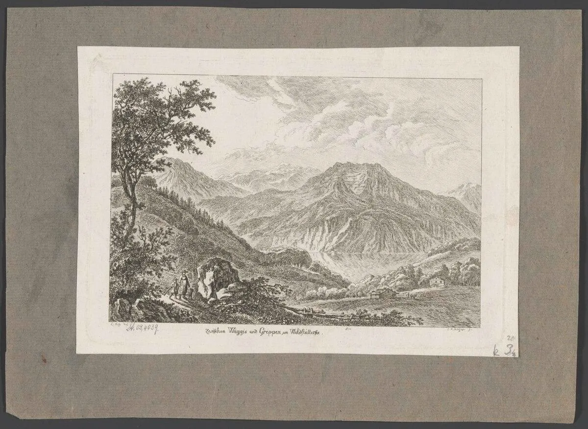 Historische Schwarz-Weiss-Aufnahme des Vierwaldstättersees zwischen Weggis und Greppen
