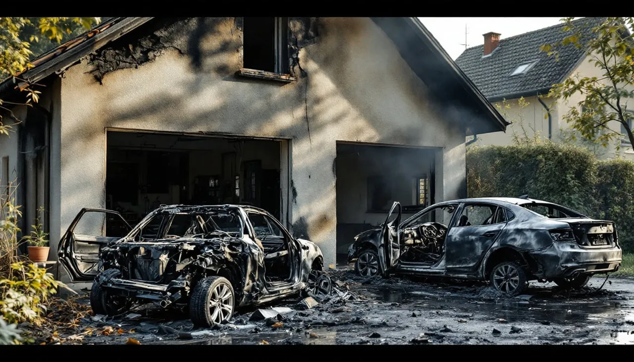 Garagenbrand in Ruswil: Zwei Fahrzeuge zerstört, Wohnhaus beschädigt — KI-Symbolbild
