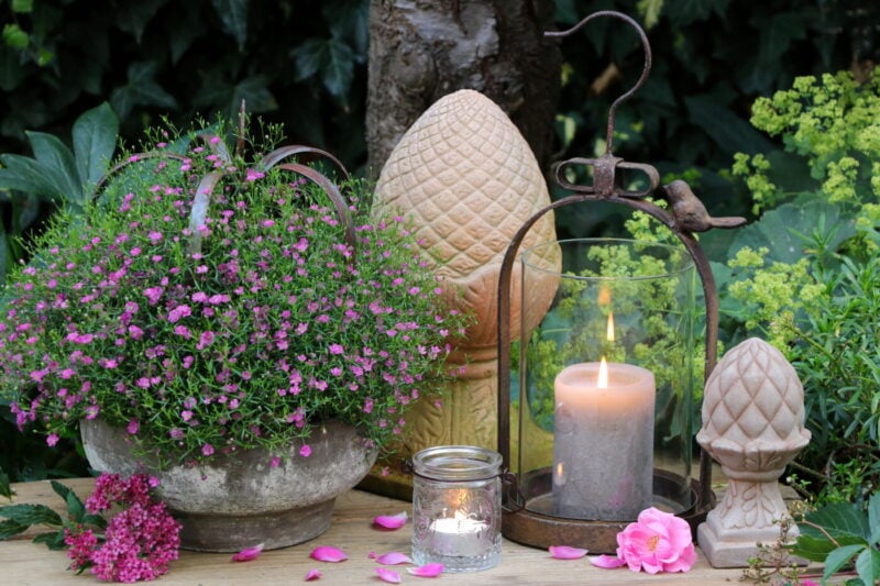Auch im Garten finden die Kerzen von Fischer Kerzen AG Ihren Platz und zaubern ein gemütliches Ambiente.
