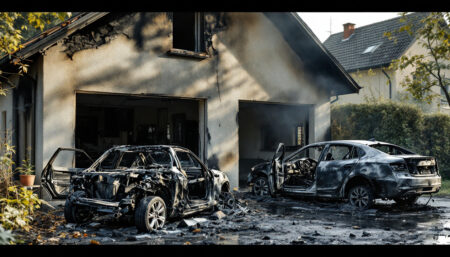 Garagenbrand in Ruswil: Zwei Fahrzeuge zerstört, Wohnhaus beschädigt — KI-Symbolbild